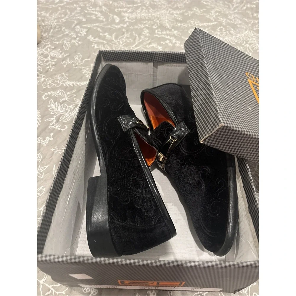 Steven Land Casual Men's  Dress Shoes Size 9 Black Velvet Paisley  SL0096 w/box